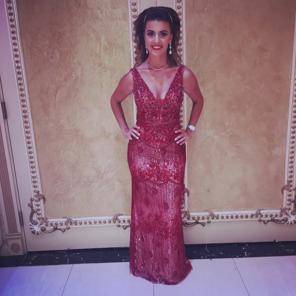 Jovani fringe dress. Long dress. Prom dress. Red.